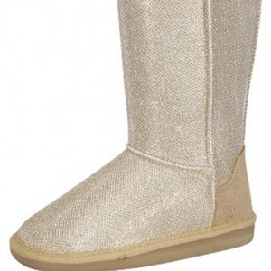 Glitter Faux Fur Lined Shearling Boots Champagne